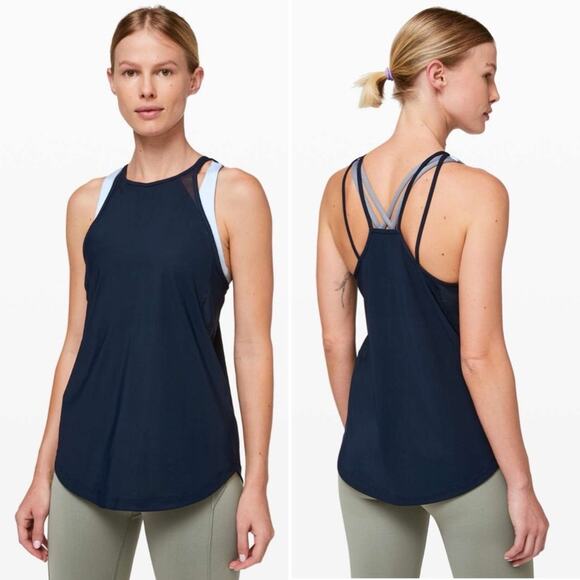 Lululemon Run Off Route Tank Top True Navy blue mesh strappy - Picture 1 of 8